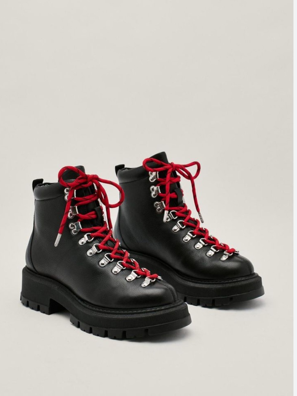 Real leather and red lace lace up boots size 40 (uk 7) new without tags